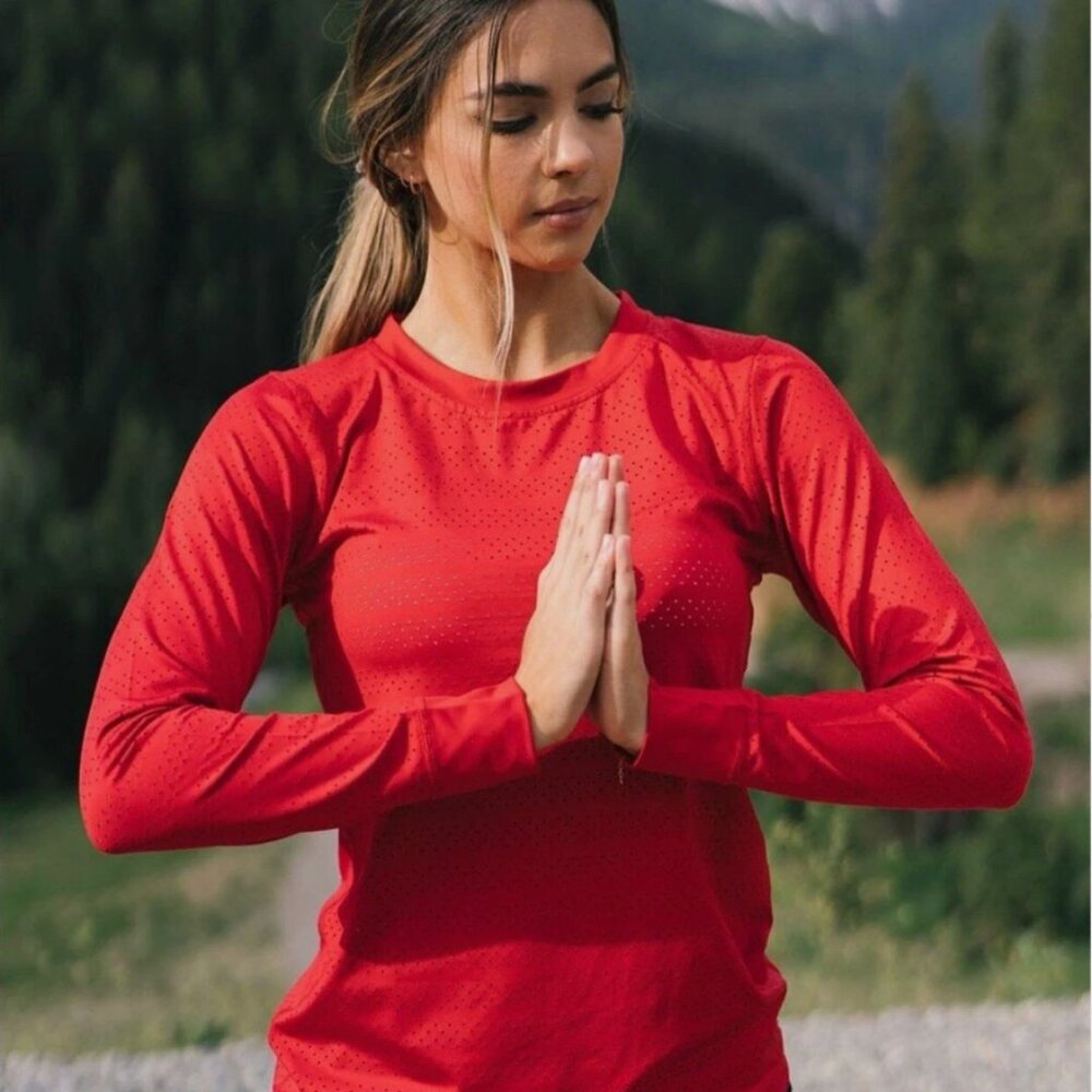 Zyia Active Mesh Athletic Long Sleeve Top | Red Chill | XL